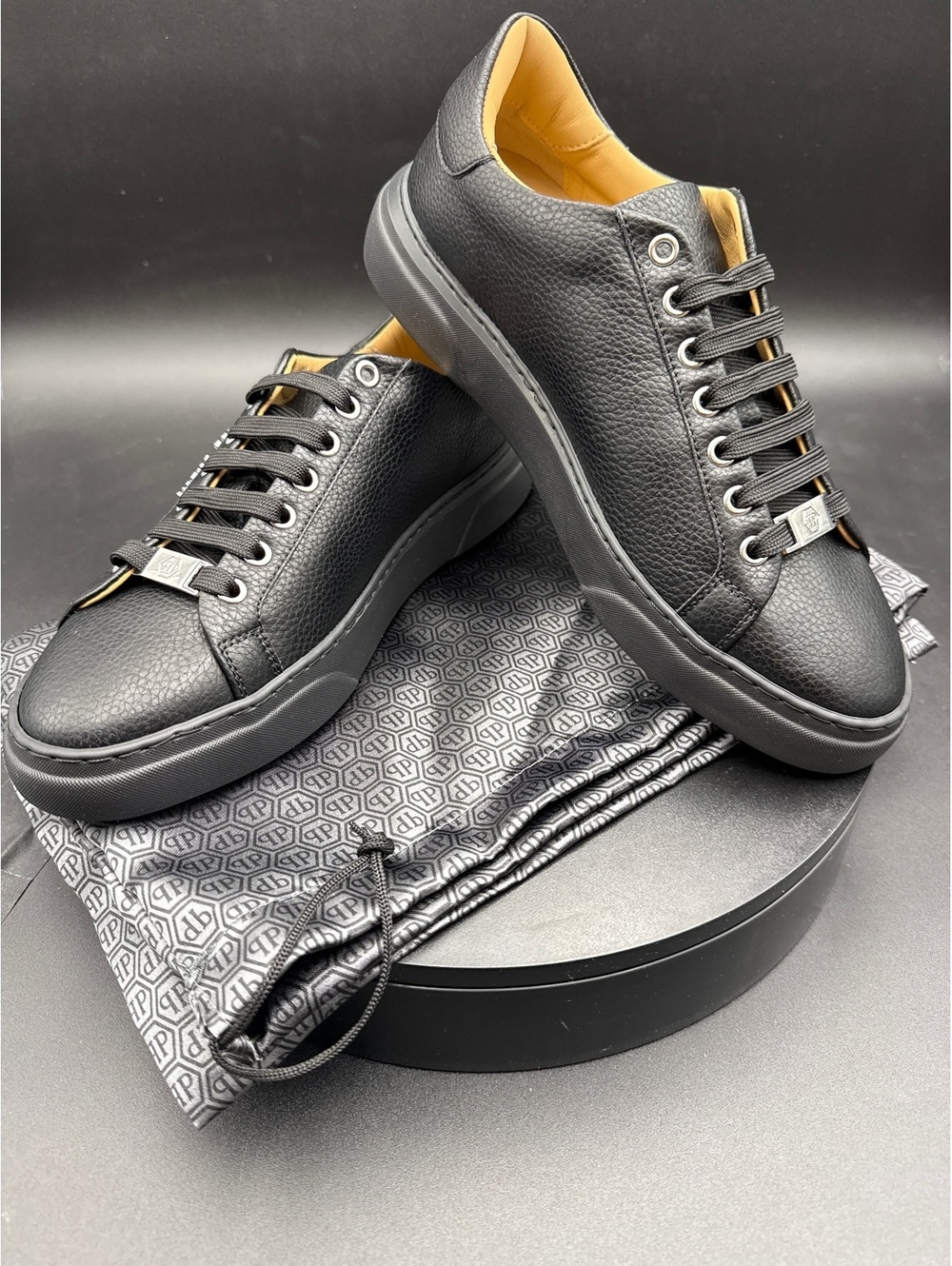 Philipp Plein Leather Lo-Top Sneakers Hexagon US Size 8.5